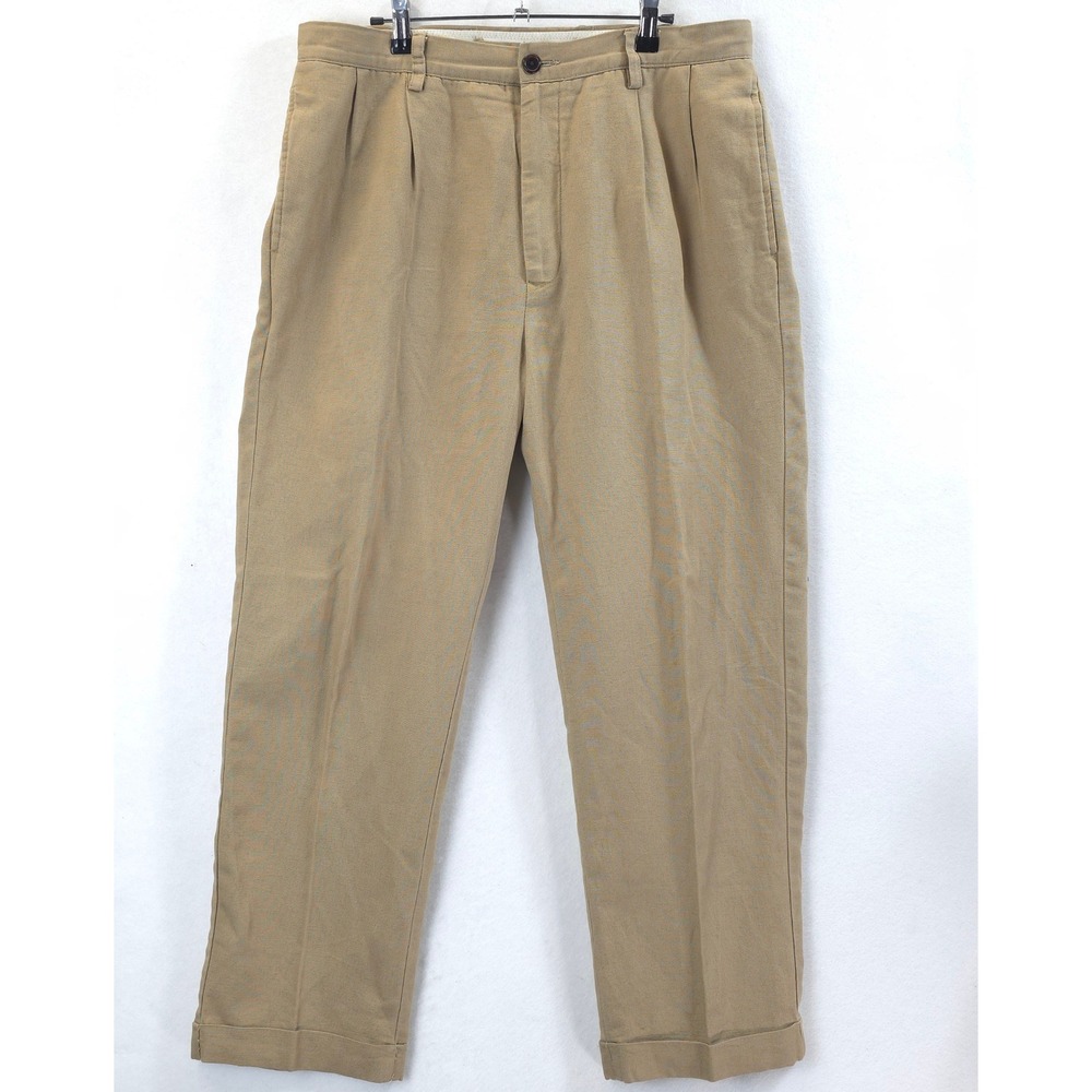 Nautica Rigger Pleated Linen Blend Pants Khaki Tan Men 34x30 Classic Fit Chino